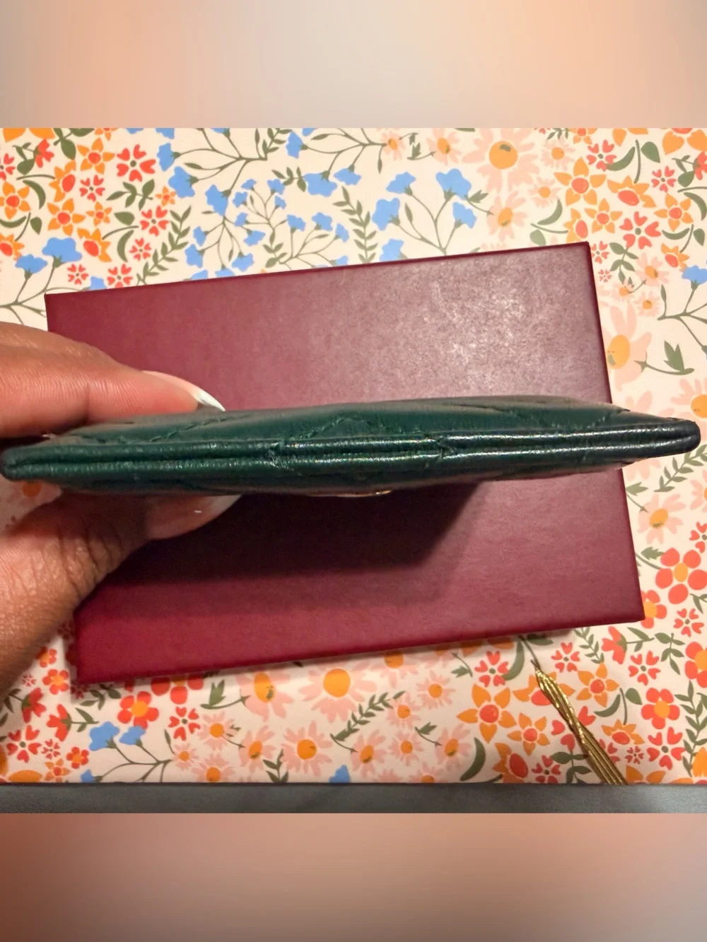 Gucci Green Chevron Card Case with Gold Double G